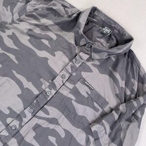 Grunt Style Shirt Mens 2XL Gray Urban Camo Short Sleeve Button Down Rayon Casual